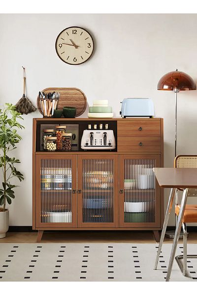 EqiEch Kitchen Corner Cabinet with Doors & Drawers for Living Room & Kitchen, 100x35x95cm
