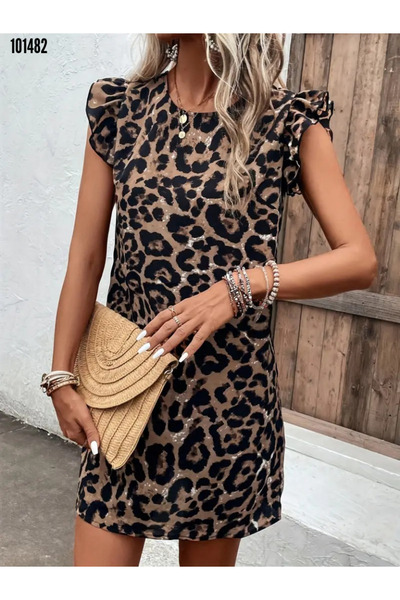 Modayakamoz Leopard Print Sleeveless Women S Mini Dress – Tie-Up and Ruffle S...