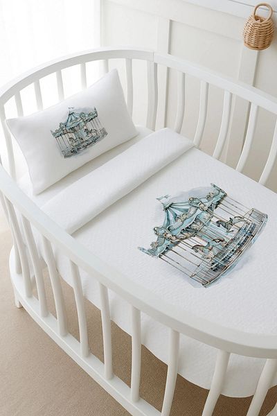 Tuğba Kuğu Pike Set - Royal Series - Blue Carousel - 80 X 120 cm
