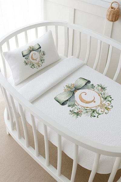 Tuğba Kuğu Pike Set - Green Royal Series - Letter C 80 X 120 cm