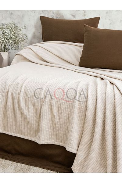 CAQQA Premium Knitted Pattern Ring Yarn 100% Cotton Pique Set |   Double Size with Elastic Sheet