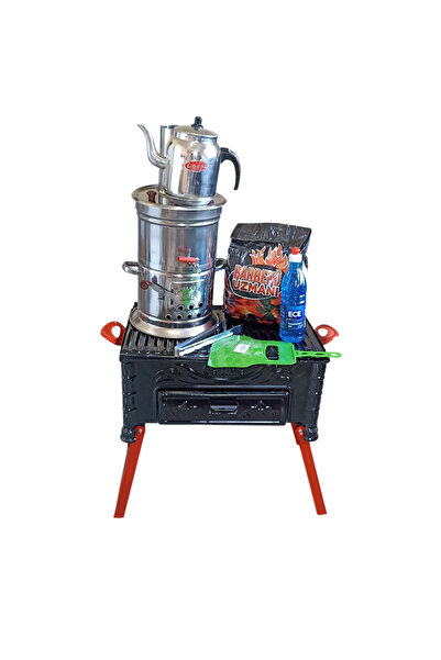 NİGHT CAMPER Mangal Semaver Seti Katlanır Ayaklı Köfteci Izgarali Mangal Sema...