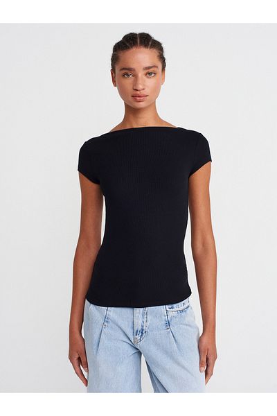Dilvin 31855 Boat Neck T-Shirt-Black