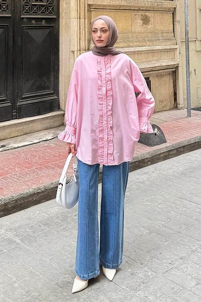 lamelif Flores Ruffled Tunic Candy Pink
