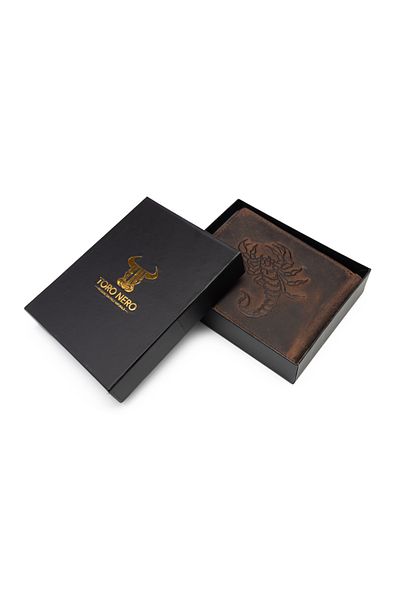 Toro Nero Men's wallet made of brown genuine leather, zodiac sign Scorpio