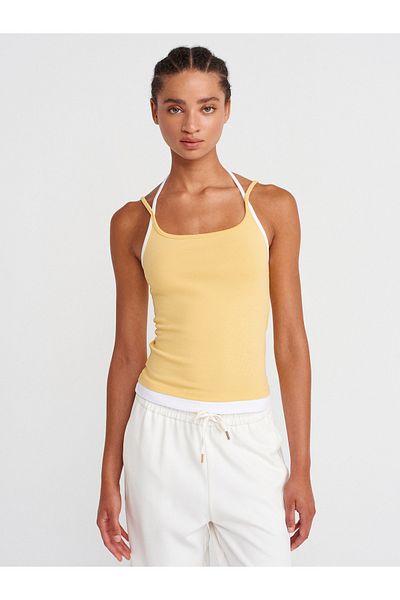 Dilvin 21094 Double Look Lace-Up Top-Yellow