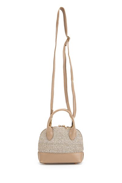 minebag Straw Detailed Faux Leather Women's Crossbody Bag Matilda Mink