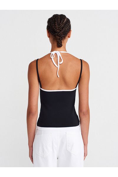 Dilvin 21094 Double Look Lace-Up Top-Black