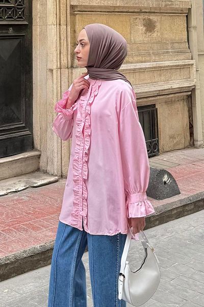 lamelif Flores Ruffled Tunic Candy Pink