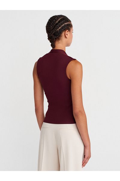 Dilvin 31925 Sleeveless Top-Burgundy