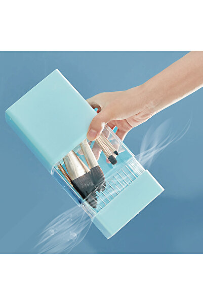 Viyogo Storage box for 12 makeup brushes, protective cover, 24.5 x 10.8 x 8.3 cm, blue