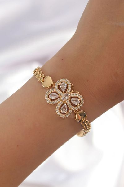 Skygo Brass Gold Color Zircon Stone Butterfly Figured Pieced Model Bracelet