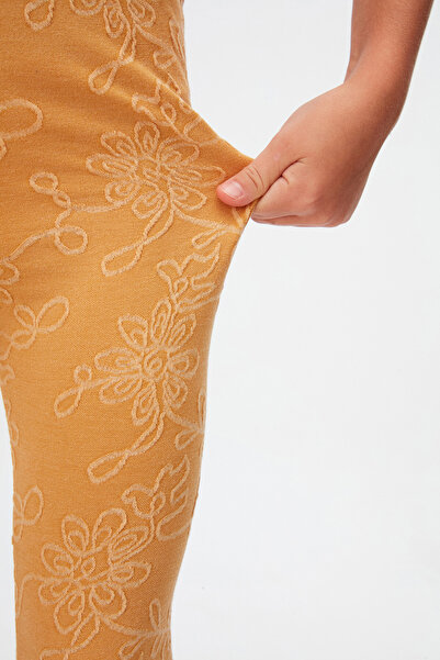 LOVETTI Mustard Flower Pattern Jacquard Girl's Full Length Leggings