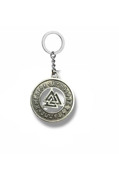 Herşey Nota Viking Rune Magic Symbol Keychain – Silver Color Ancient Rune Figured Unisex Accessory
