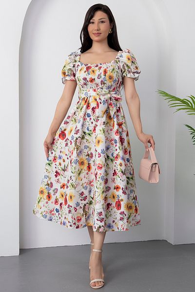 PULLIMM Rochie florală cu piept și centură GRS3748