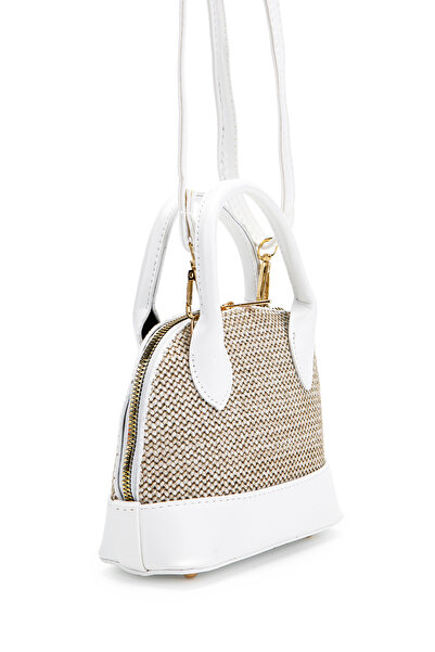 minebag Straw Detailed Faux Leather Women's Crossbody Bag Matilda White
