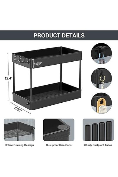 SPACEKEEPER Storage Unit, 2 Tiers, Plastic, Black, 40 X 22 X 31 Cm