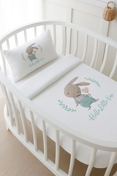 Tuğba Kuğu Pike Set - for Baby - Rabbit with Salopet - 80 X 120 cm