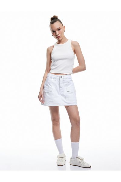 Koton Cargo Pocket Detailed Buttoned Cotton Mini Shorts Skirt