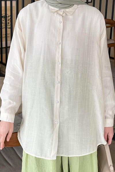 lamelif Siena Linen Hijab Shirt Ecru