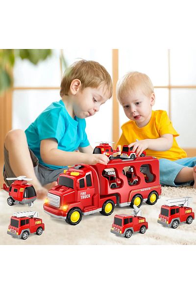 fulina 5 in 1 Fire Truck Cars,with Light Sound,Early Education Function,Birthday Gifts for 3+ Year Old