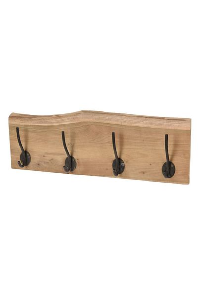 Gift Design Suport de perete din lemn de tec cu 4 cârlige metalice – 49,5x13,5 cm – Colecția H&S