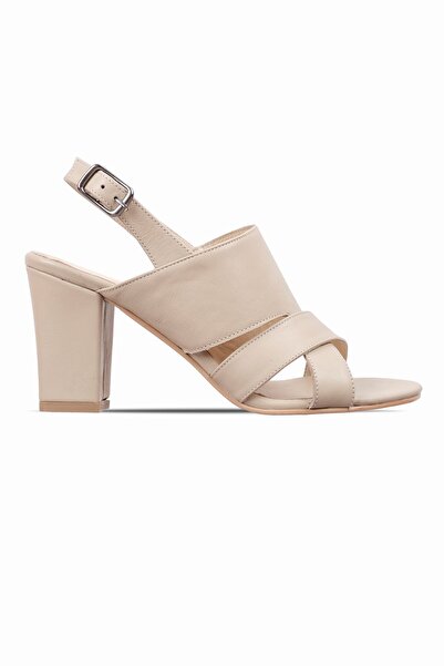 MY DERİ Hody Γυναικείο Γνήσιο Δέρμα Cross Band Detailed Παπούτσι με τακούνι 3971