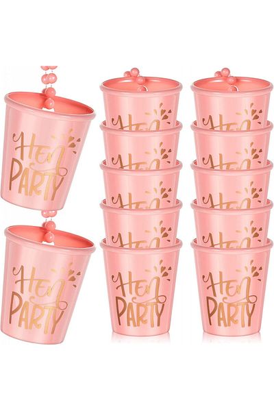 01THEONE Set de 12 pahare cu mărgele Herdear pentru colier de nuntă, plastic, roz, 5,7x 5,1 x 3,5 cm