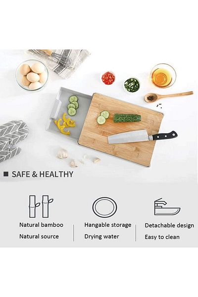 Lumely 2 in 1 BambooCutting Board ,with removable and collapsible tray,Anti-Skid And Hangable