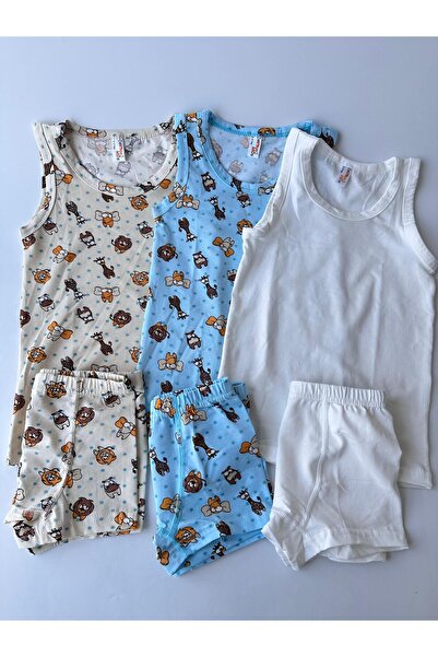 Mylamia Animal Patterned 3-Piece Model Boy's Tank Top Boxer Set