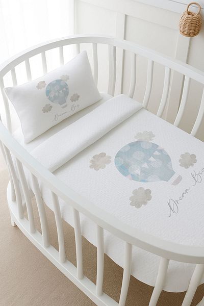 Tuğba Kuğu Pike Set - Pure Baby - Blue Air Balloon - 80 X 120 cm