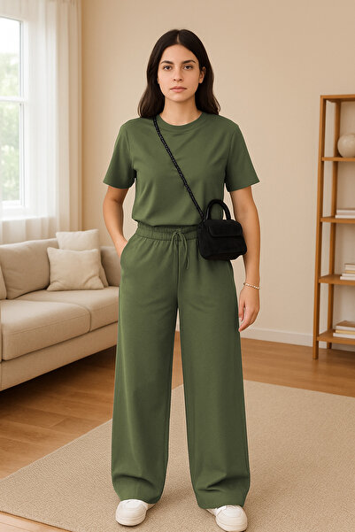 YAKAMEL طقم نسائي صيفي بأكمام قصيرة من الأسفل إلى الأعلى