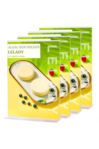 LELADY Set of 4 LELADY menu holders, acrylic, transparent, 140 X 210 mm