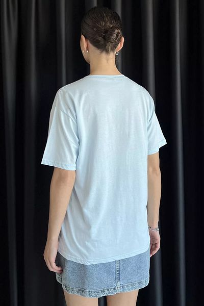 GÜLSELİ Tricou cu decolteu pentru femei Ice Blue, imprimat cu piatră brodată