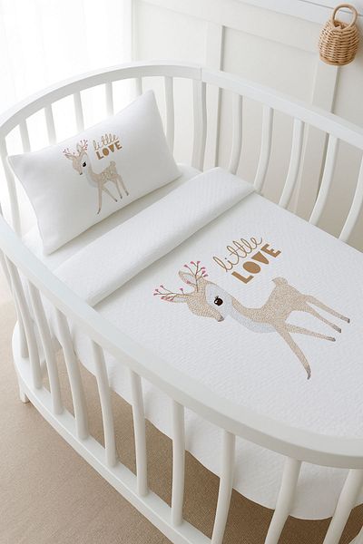 Tuğba Kuğu Pike Set - Pure Baby - Deer with Flower Horns - 60 X 100 cm