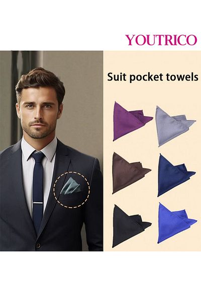 Youtrico Handkerchief-23*23cm,Suit Jacket with Pocket Collar-Foldable Polyester Silk,Portable