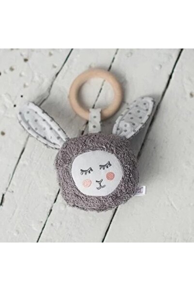 indiggo Teether Toy with Wooden Ring CotandCot - Grey Bunny - Cotton and Wood, Handmade, 0 -