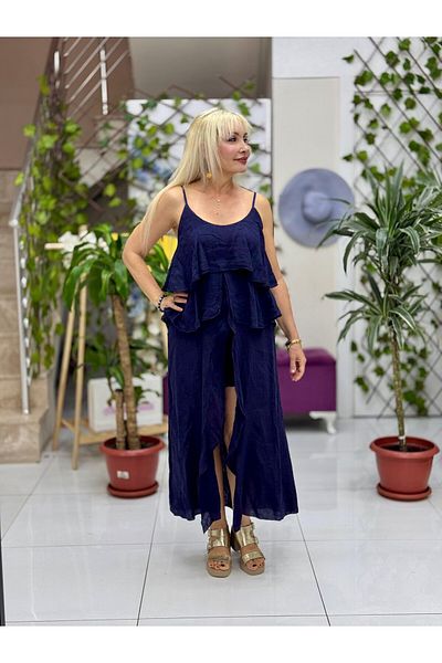 Punta Otantik Nc13179 Italian Linen Shorts Suit Navy Blue