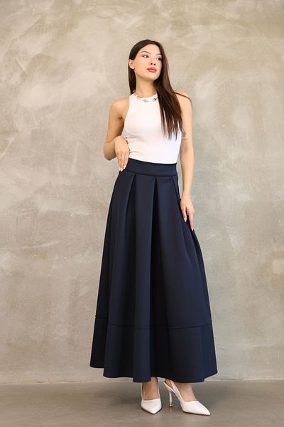 vesantia Women's Navy Blue Polyester Comfortable Fit High Waist Long Pleated Skirt – Wrinkle-Free Fabric, Lightweight Structure