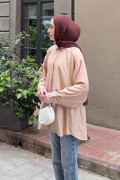 lamelif Siena Linen Hijab Shirt Sand Beige