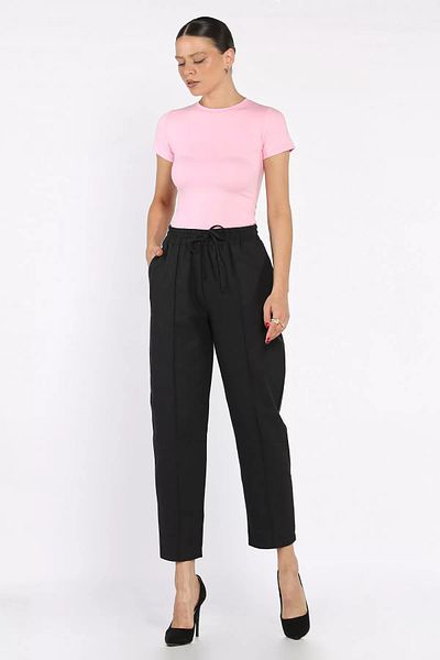 GÜLSELİ Black Women's Waist Tied Front Grass Carrot Pants