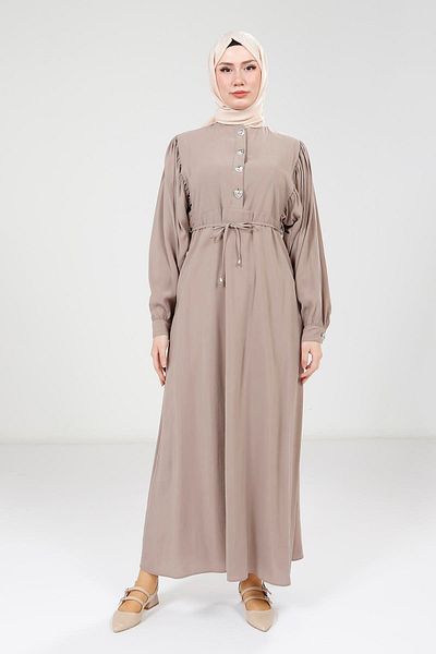 Beyza Φόρεμα με λεπτομέρεια μπεζ Modal 9174