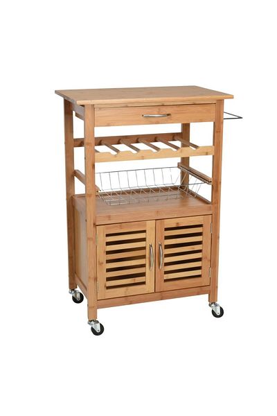 Excellent Houseware Dulap de bucătărie pe roți – 60x36x88 cm – Design modern, lemn și oțel inoxidabil