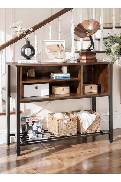 EqiEch Large Capacity Coffee Cabinet with Adjustable Legs, Solid Wood & Metal Storage for Home/Office