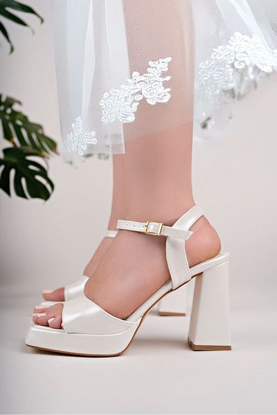 Lölük Moda Women's Angular Platform High Thick Heeled Wedding Dress Shoes