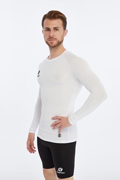 ASM SPOR Ανδρικό θερμικό εσώρουχο-μακρυμάνικο, αναπνεύσιμο, λευκό αθλητικό μπλουζάκι