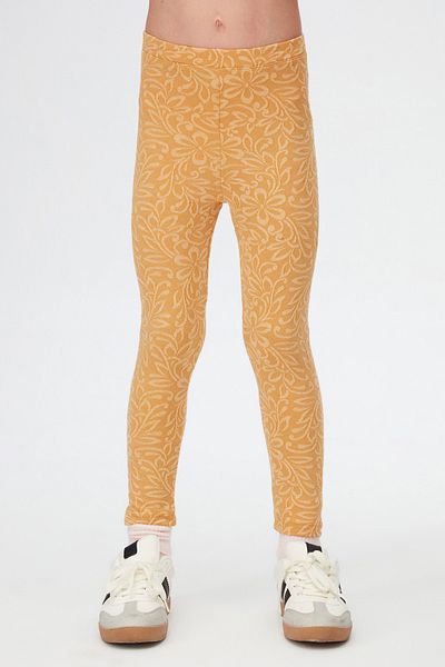 LOVETTI Mustard Leaf Pattern Jacquard Girl's Full Length Leggings