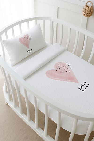 Tuğba Kuğu Pike Set - Pure Baby - Pink Romantic Heart - 60 X 100 cm