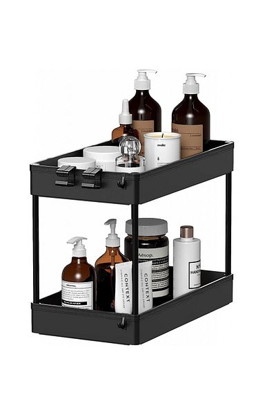 SPACEKEEPER Storage Unit, 2 Tiers, Plastic, Black, 40 X 22 X 31 Cm