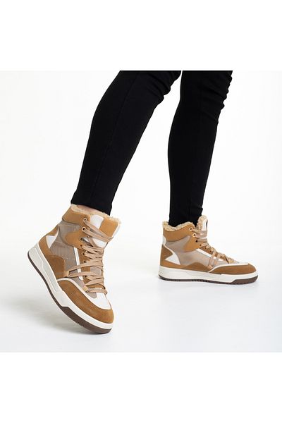 Kalapod Pantofi sport dama camel din piele ecologica si material textil Reveca